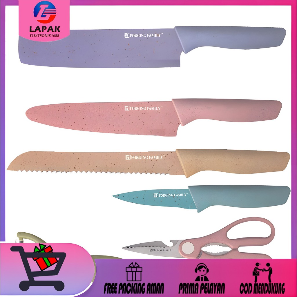 Pisau set 6 in 1 Warna /pisau daging/pisau sayur /pisau buah Alat Dapur Multifungsi