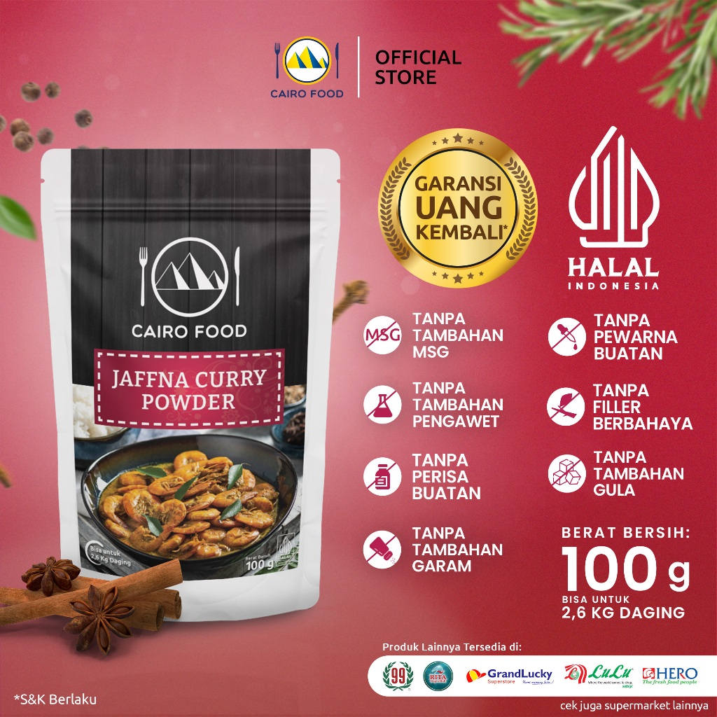 

Bumbu Kari Jaffna Sehat – Tanpa MSG, 100% Rempah Murni | Cairo Food - 100 gr
