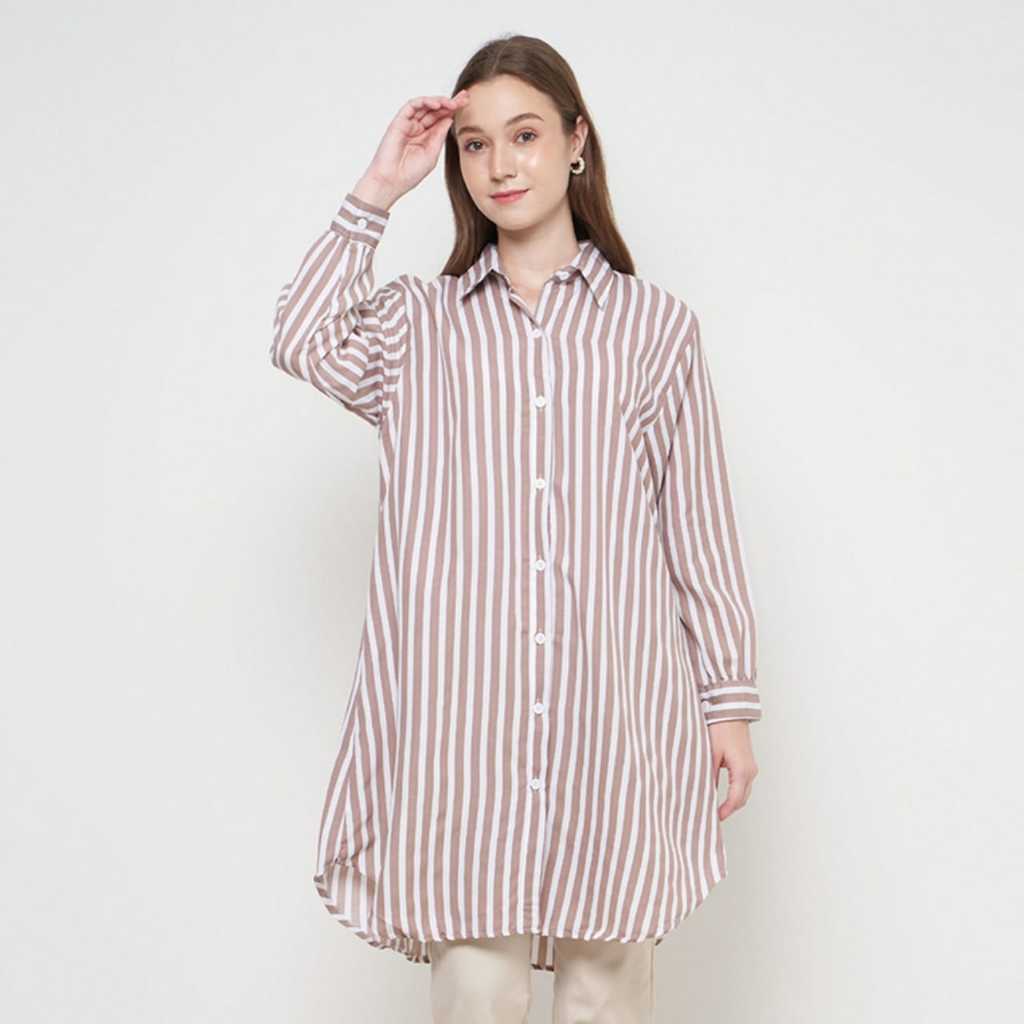 Tunik Kemeja Stripe Shirt Salur Bahan Katun Rayon Remaja Busui Frendly Terbaru
