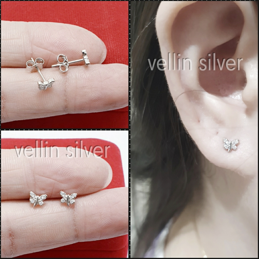 Giwang Perak 925 Lapis Emas Putih - Anting Tusuk Kupu Kupu Kecil Silver 925 Asli