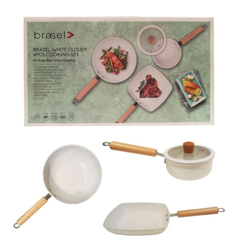 COOKWARE SET BRASEL/Brasel White cloudy 4pcs cooking set/peseanan ikea lubis