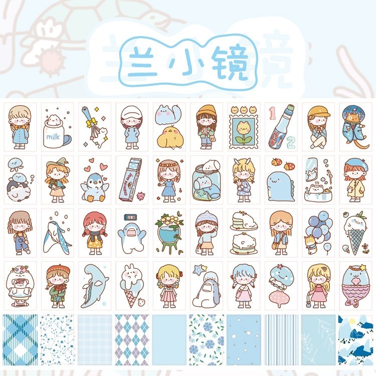 

50 lembar sticker book mini pocket size NON kiss cut - icy blue