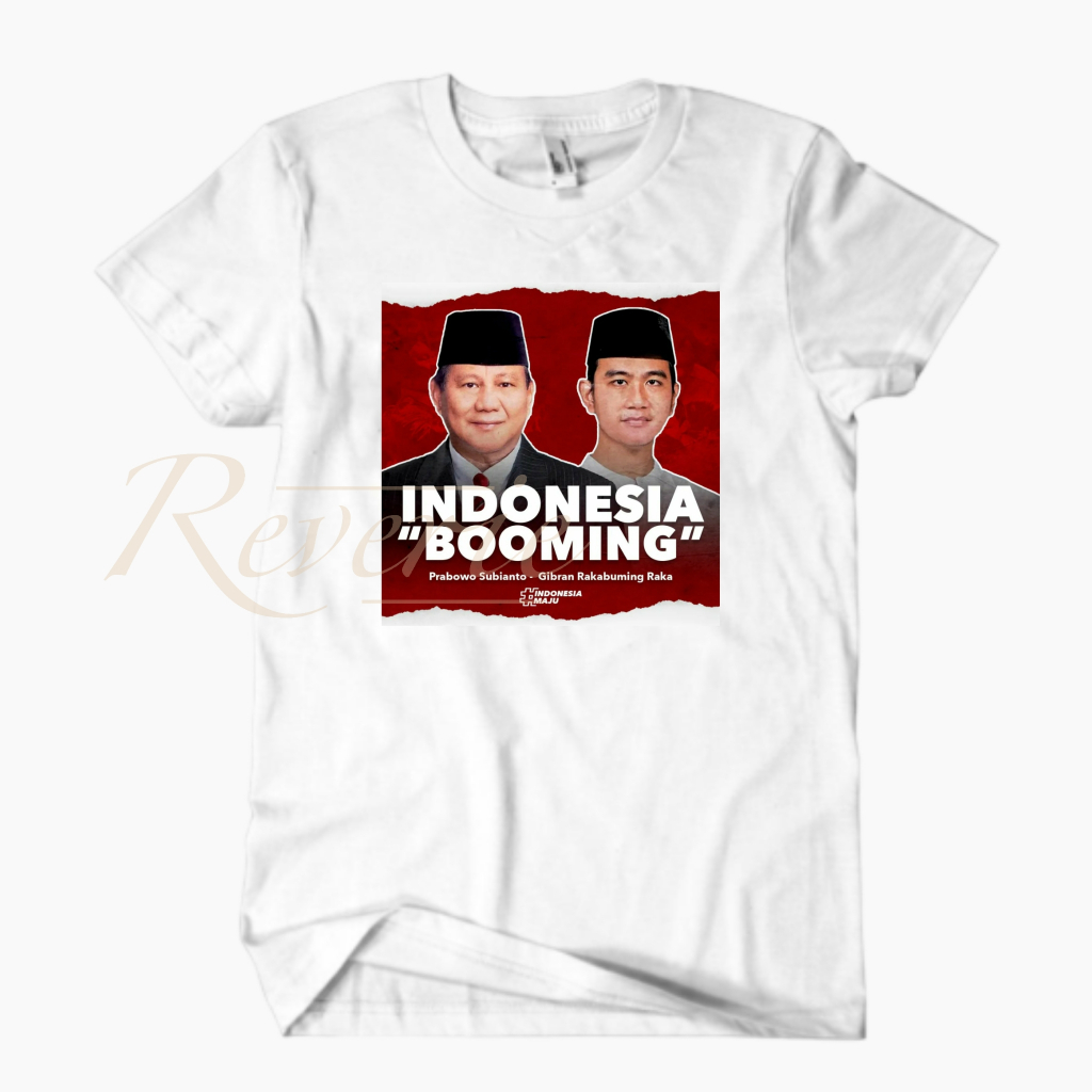 BAJU SERAGAM KAOS INDONESIA BOOMING PRABOWO CIPUNG GIBRAN TSHIRT PEMILU TIM SUKSES PILPRES 2024 KAMP