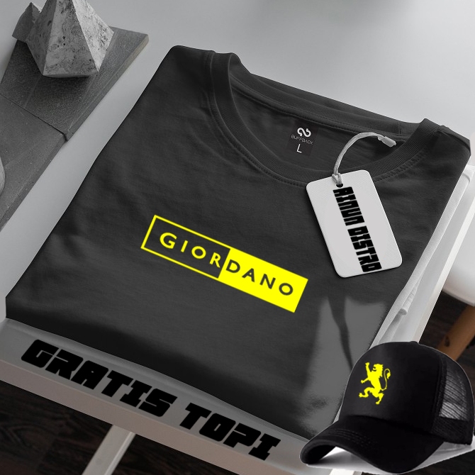 Bonus Topi . Kaos Pendek Gior Blok Text Yellow / Terkeren  Baju Lengan Pendek Premium Quality >Af_Fa
