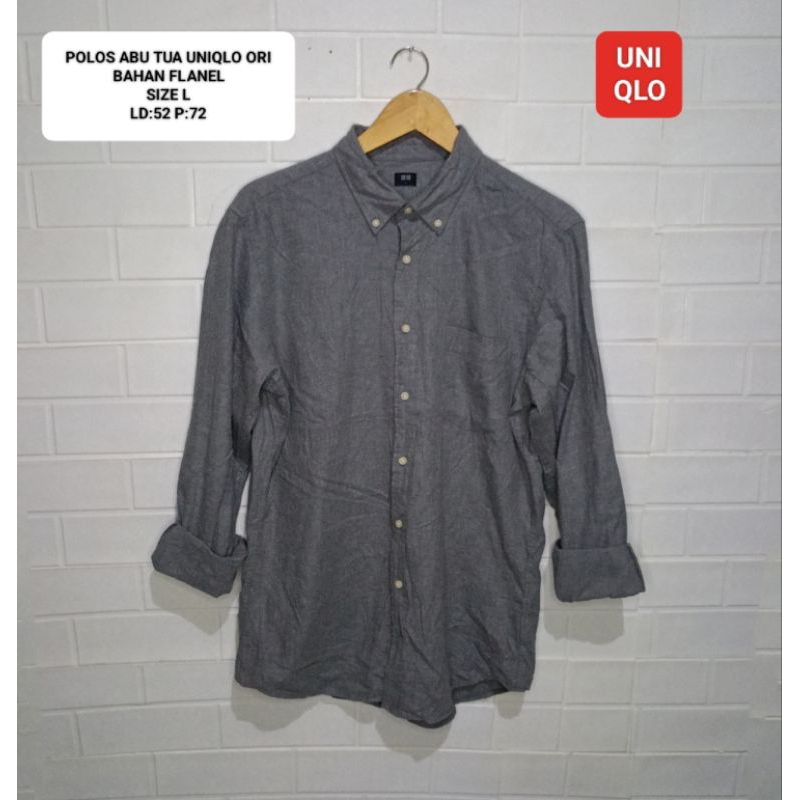 KEMEJA POLOS FLANEL ABU ABU UNIQLO ORI SIZE L