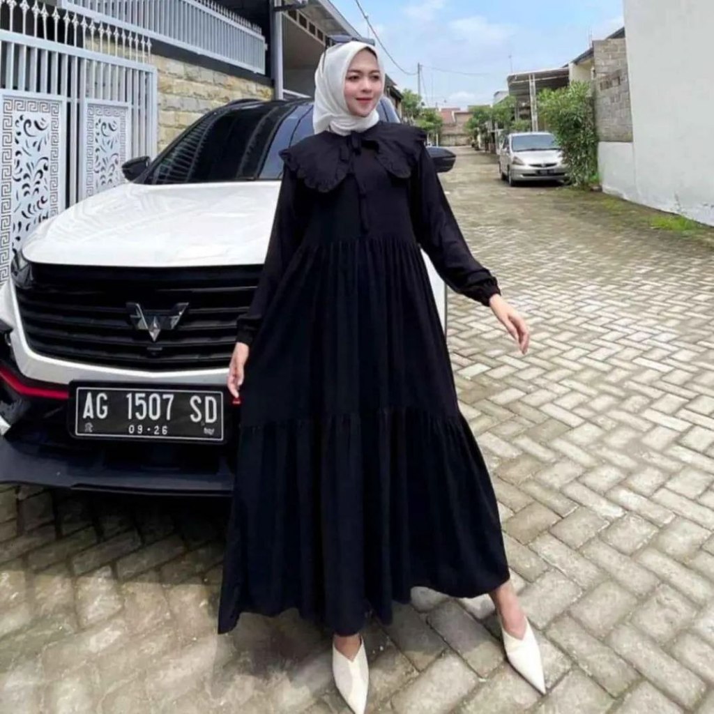 Gamis glessa viral - gamis loly ld 110 pb 130 - gamis midi kekinian-RENNA HITAM