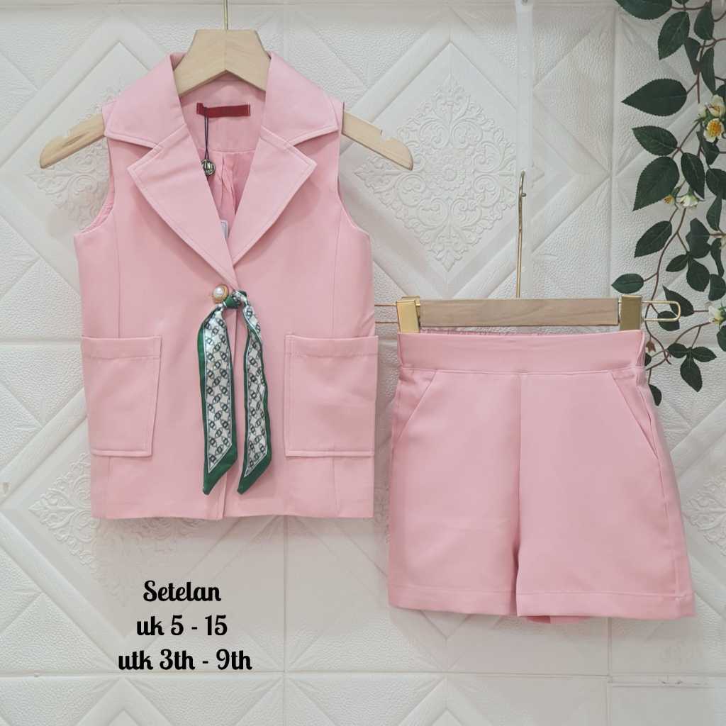Set Blazer Anak Perempuan Blazer+Celana Pendek Polos Import