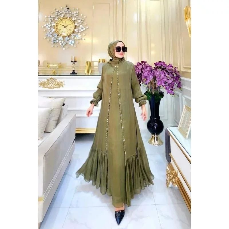 TERBARU Gamis Pesta Mewah Elegan Baju Gamis Santorini Shimer Silk Premium Baju Kondangan Jombo Dress Putih Muslim Fashion Wanita Lebaran Dress Amira Variasi Payet Mutiara