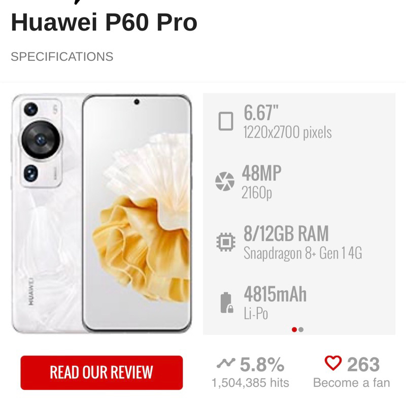 Huawei P60 Pro 8/256GB Snapdragon8+ Gen1 New Inter