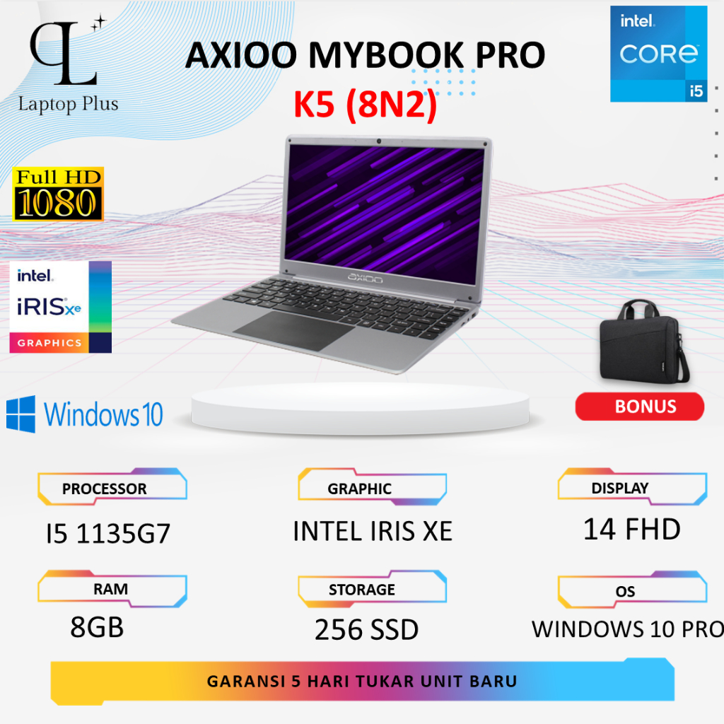 Laptop Axioo MyBook Pro K5 (8N2) TKDN I5 1135G7 8GB 256GB Intel Iris XE FHD Win 10Pro