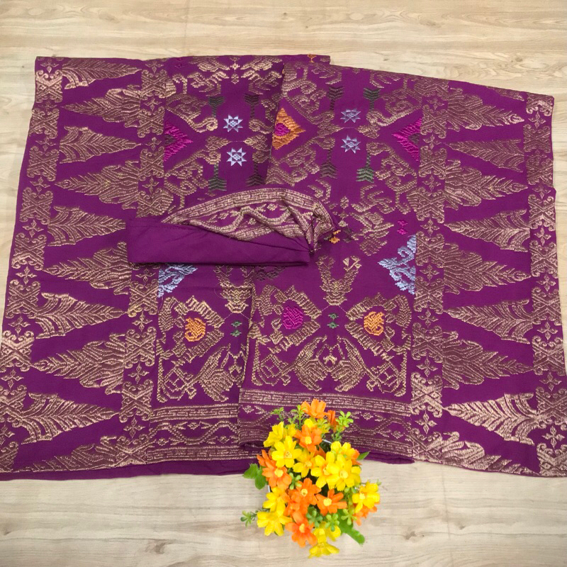 Set Couple Songket Bordir Motif Endek,  Kamen Saput Udeng