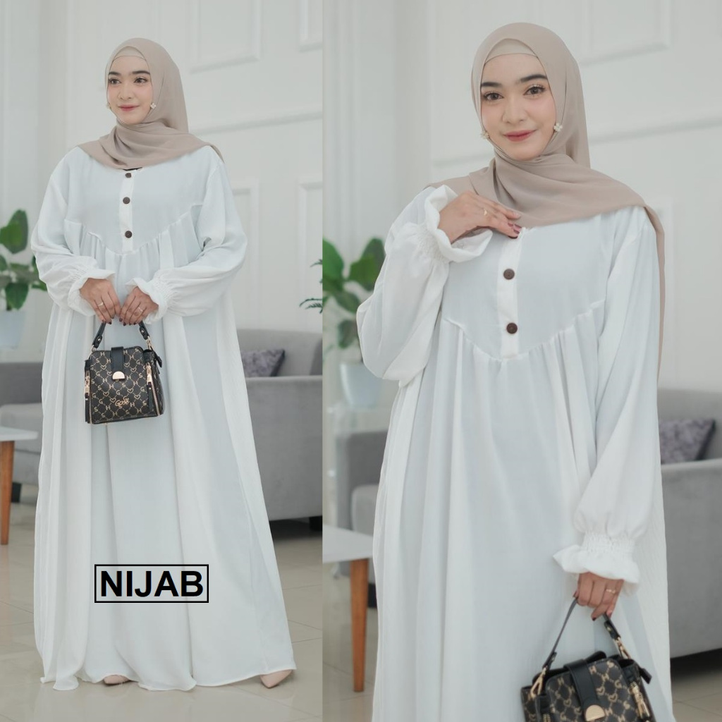 BAJU GAMIS POLOS LD 140 UKURAN JUMBO PUTIH PREMIUM JAHITAN HALUS BUSUI KANCING REMPLE DADA