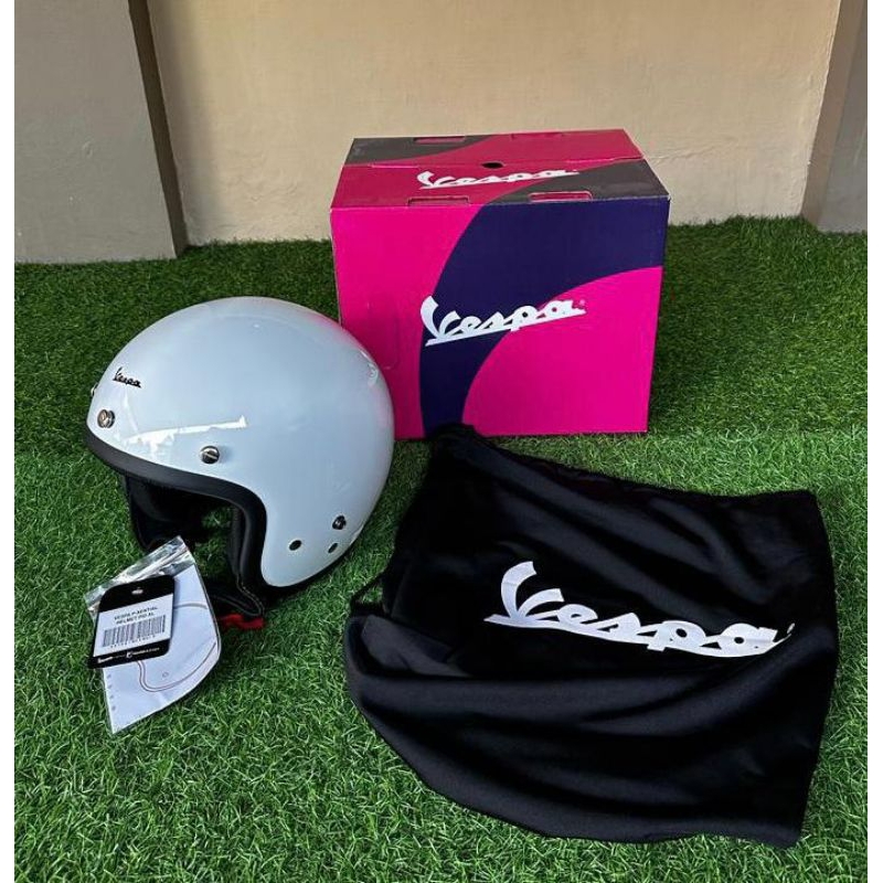Helmet Helm Ori Original Vespa White Putih Polos Piaggio Half Face