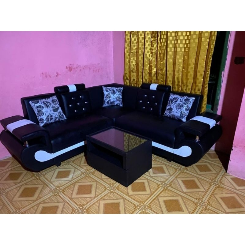 sofa sudut L type angsa + meja kaca