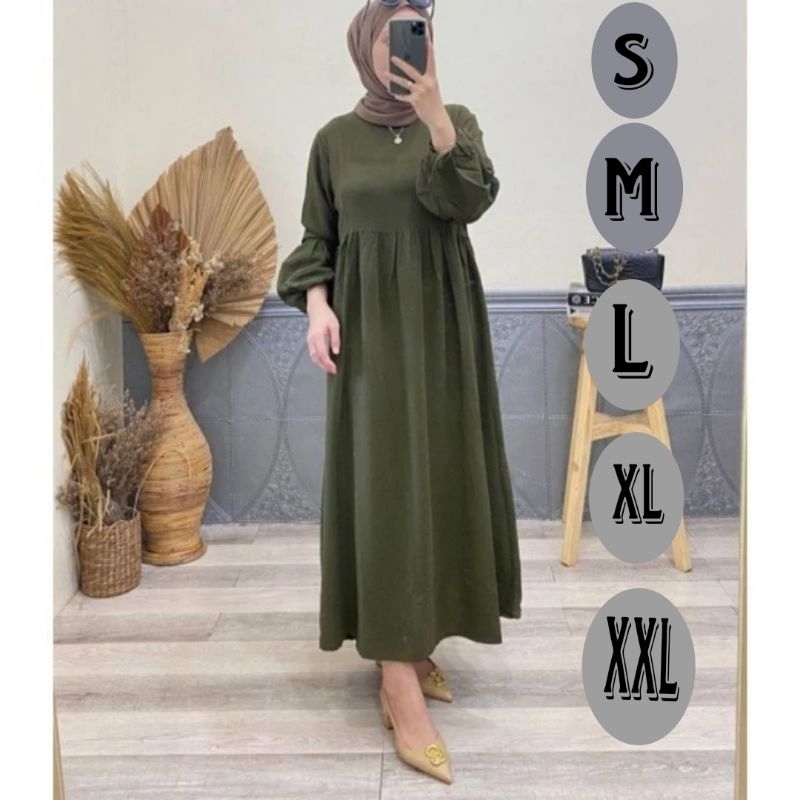 NEW PORODUK MIDI DRESS PUTIH POLOS CRINCLE AIRFLOW PREMIUM SIZE S, M, L, XL XXL/GAMIS REMAJA TERBARU