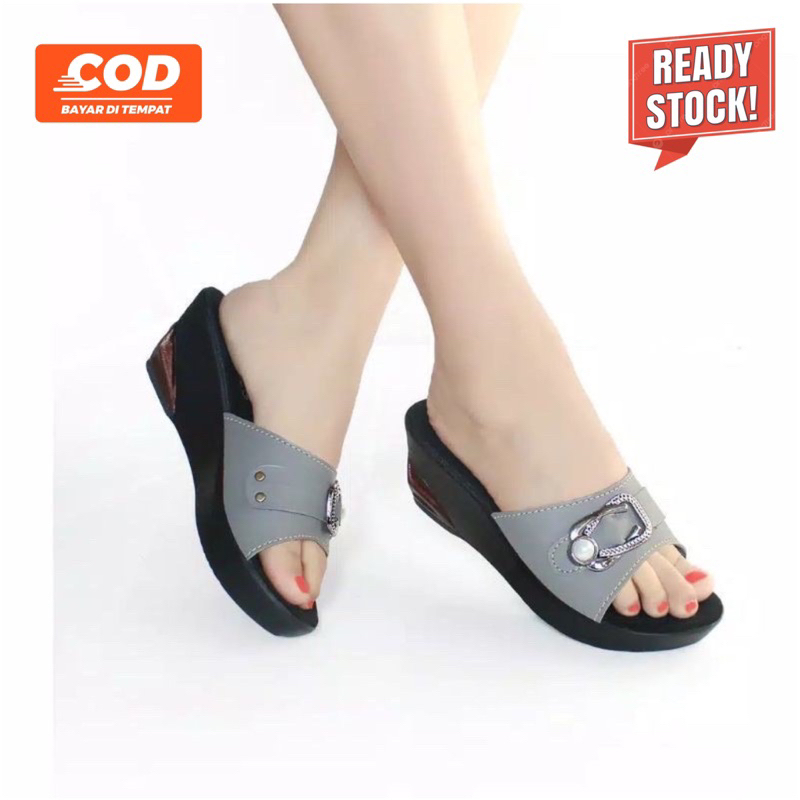 Sandal Sendal Wanita Ibu Ibu Wedges Heels Kondangan Pergi Pernikahan Pengajian Jalan Jalan Hak Tingg