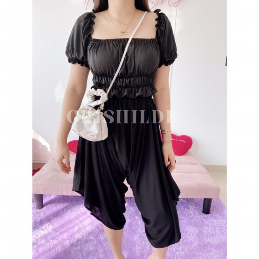 CLARISSA Baju Atasan Wanita Dewasa Jumbo Crop Top Lengan Panjang Korean Style Lengan Pendek Oversize