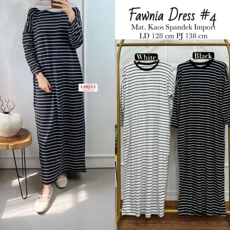 Fawnia#4 Dress Maxy Gamis Kaos Salur Motif Garis Ld 120 Oversize Jumbo Fit XXXL By Laiqa2