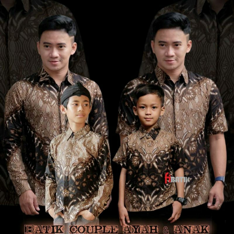 {BISA COD} BAJU BATIK COUPLE AYAH DAN ANAK LAKI-LAKI LENGAN PANJANG MOTIF KERIS COKLAT KEMEJA BATIK 