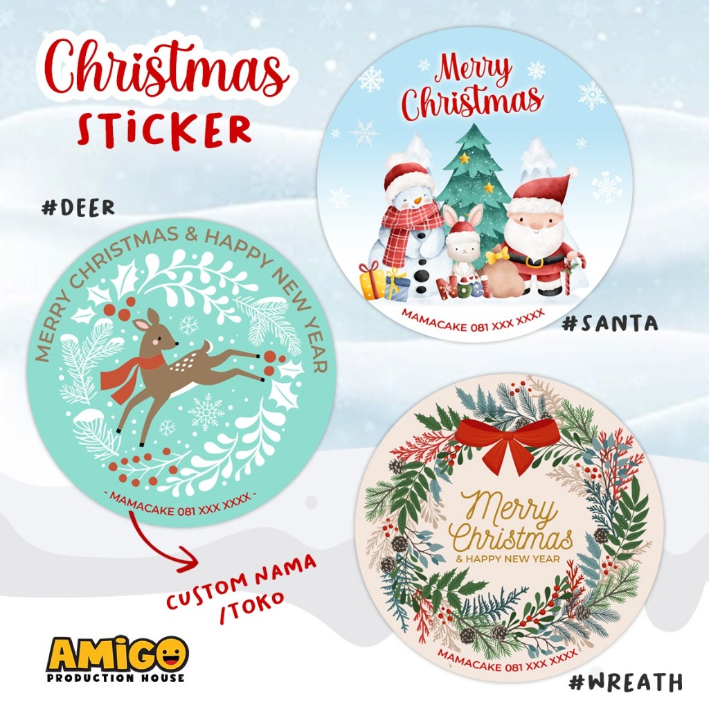 

Stiker natal toples kado parcel hampers stiker bulat merry christmas cookies bahan vinyl anti air custom tulisan bakery olshop