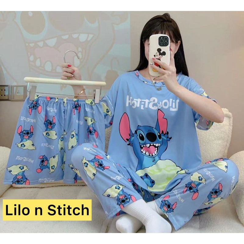 Setelan Baju Tidur Piyama Wanita 3 in 1 Premium Quality Baju Tidur Lengan Pendek Baju Tidur Celana P