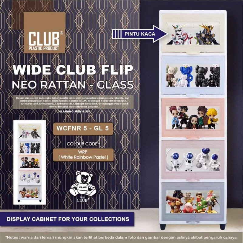 Wide Club Flip Neo Rattan Dish - Lemari Plastik Kaca Kabinet Mainan Tas Sepatu Susun 5 - WCFNR 5 - GL 5 - Rak Piring DR-WCFR