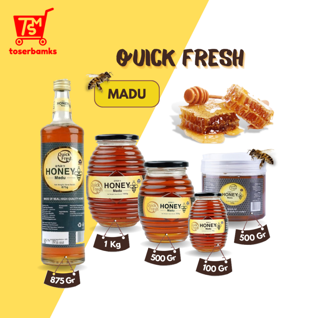 

Madu Quick Fresh Honey Free Alami All Variant Toples 100gr 500 Gr Jar, Botol 875 Gr, 1 Kg