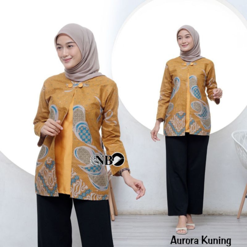 Pakaian Batik Blouse Wanita Kekinian Modern Kerja Jumbo Aurora Kuning