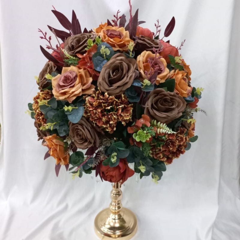 rangkaian bunga anggrek dendro palsu artificial /vas gold