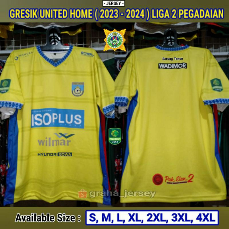 Jersey GRESIK UNITED Home 2023 - 2024 Pegadaian Liga 2 Kuning PRINTING Lokal