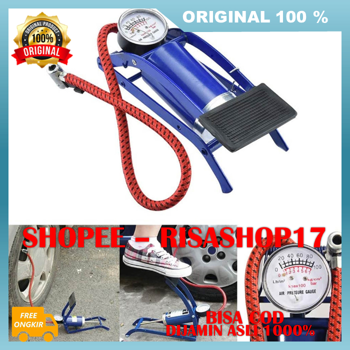 Pompa Injak Kaki Foot Pump Portable Ban Motor Mobil Sepeda Bola 100% ASLI