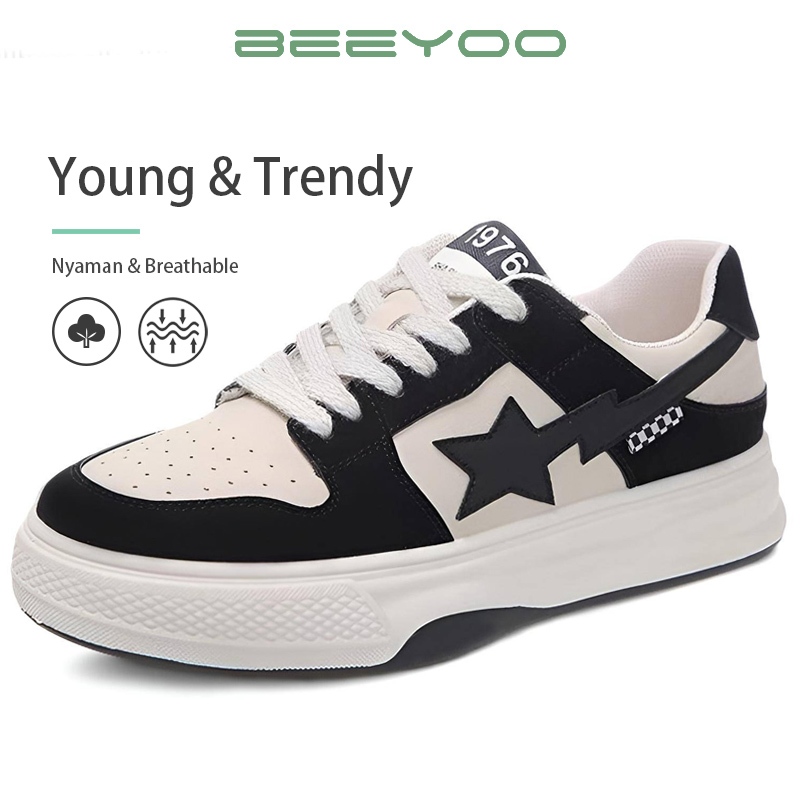 Beeyoo Sepatu Olahraga Wanita Sepatu Sneakers Cewek Santai Sepatu Lari Jogging Sepatu Trendy Korean 