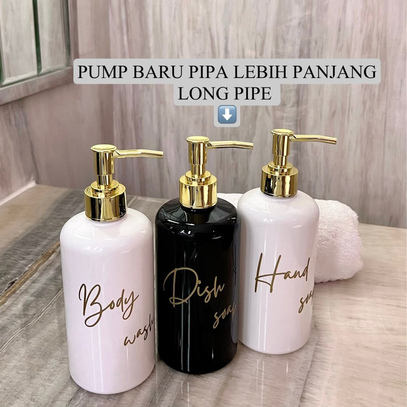 BOTOL HITAM PUTIH N28 500ml  DIAMOND GOLD NEW LONG PIPE aesthetic bottle refill sabun cair estetik