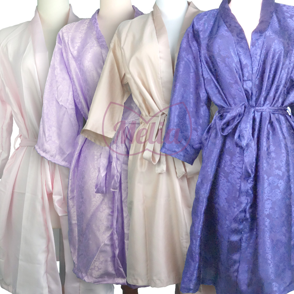 Kimono Piyama Baju Tidur Robe Satin Velvet Kembang Batu Silk Premium Motif Bunga dan Polos