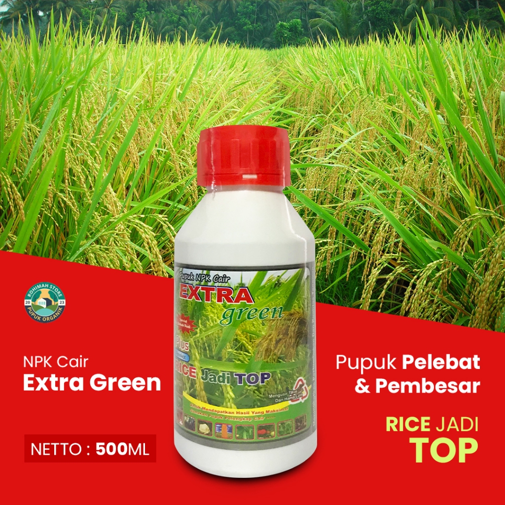 RICE TOP EXTRA GREEN 500ML pupuk padi penyubur dan pelebat buah - pupuk organik padi sawah terbaik -