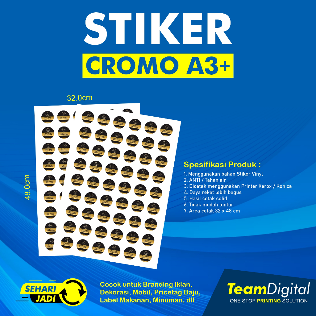 

Cetak Stiker Cromo A3+ / Stiker Label + Cutting