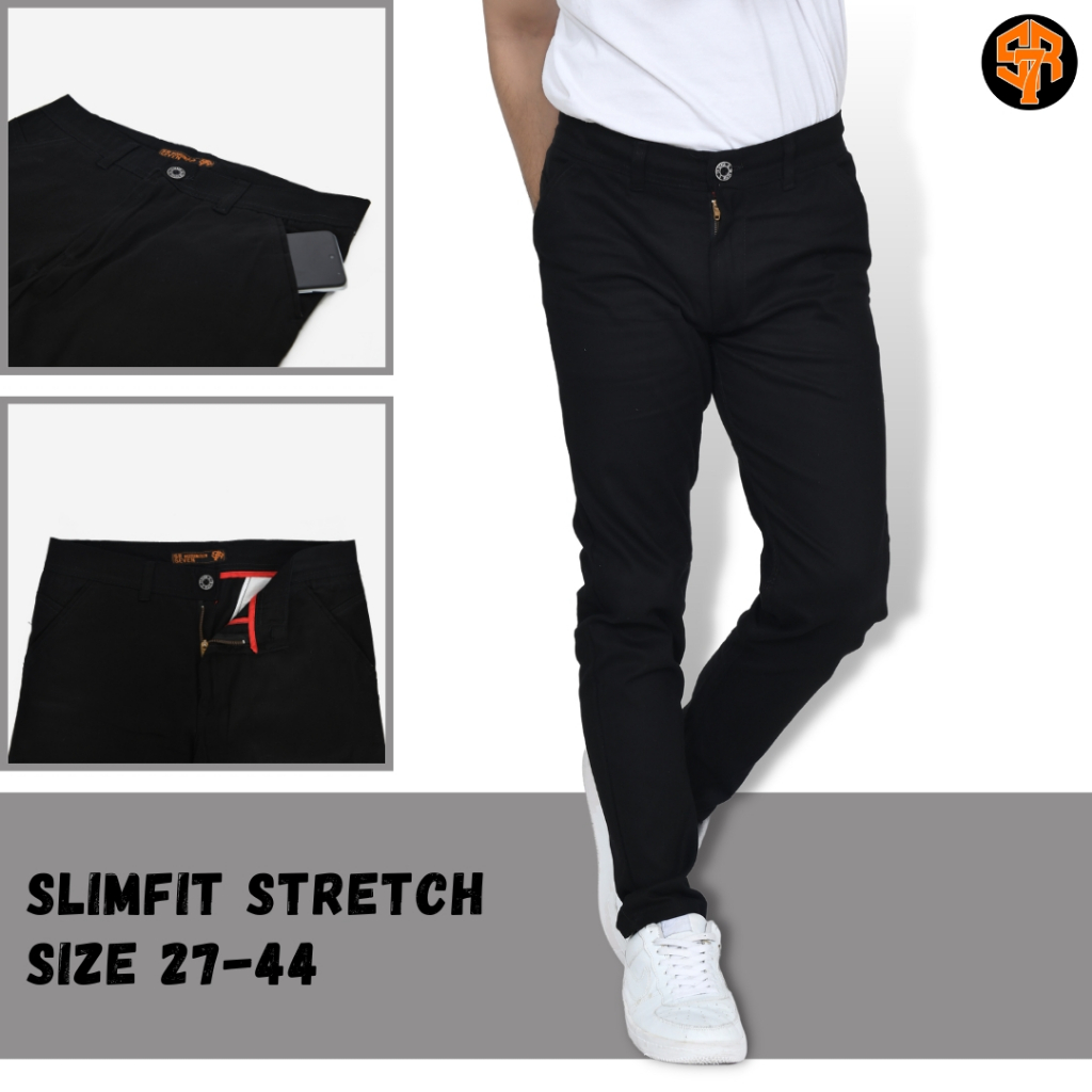 SRSEVEN7 Celana Chino Panjang Pria Big Size Black