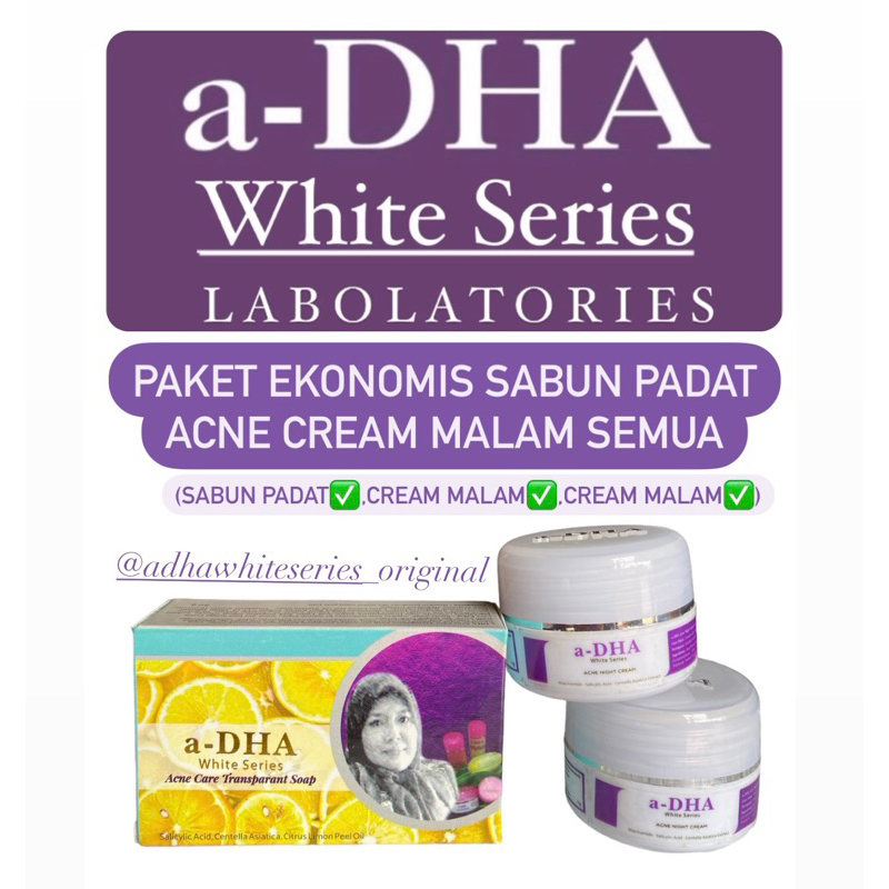 PAKET SABUN PADAT ACNE DOBEL CREAM MALAM ADHA WHITE SERIES