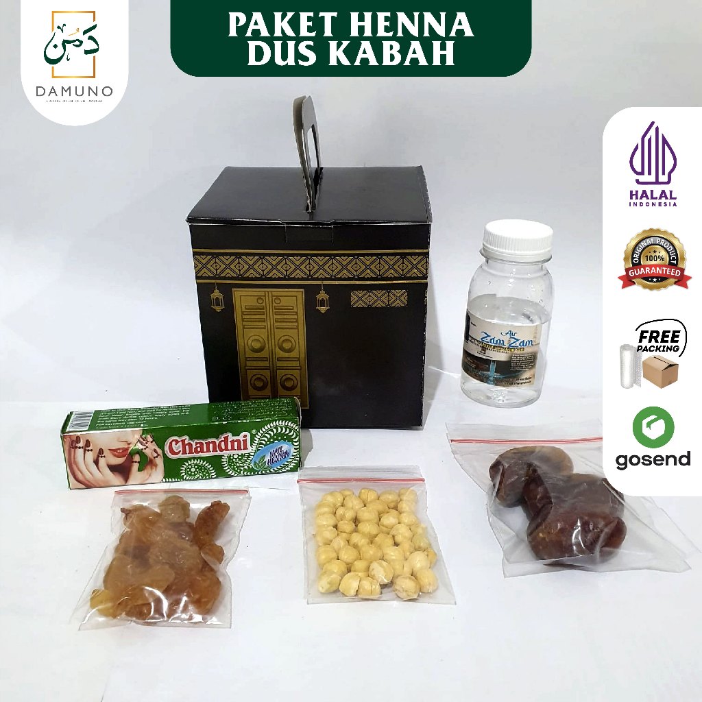 

Paket Box Dus Kabah Oleh-oleh Haji dan Umroh + Henna Arab