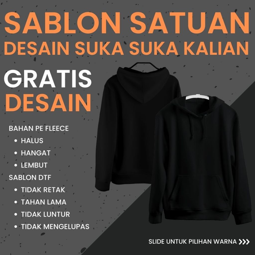SABLON HOODIE SATUAN KUALITAS PREMIUM GRATIS DESAIN / SABLON SATUAN / CUSTOM SABLON SATUAN / HOODIE 