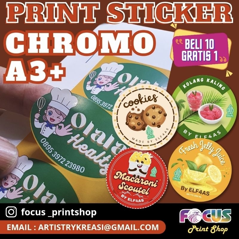 

Print Sticker Chromo Cetak Label Produk A3+ Potong Sesuai Pola