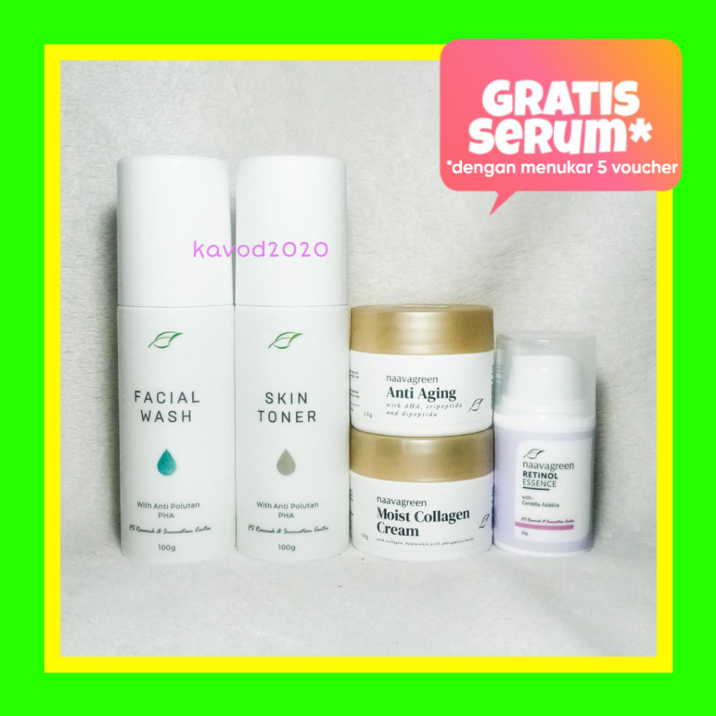 Naavagreen Paket Anti Aging by dr Fredi Setyawan Original Skin Care Anti Penuaan (fw,toner,aa,collag