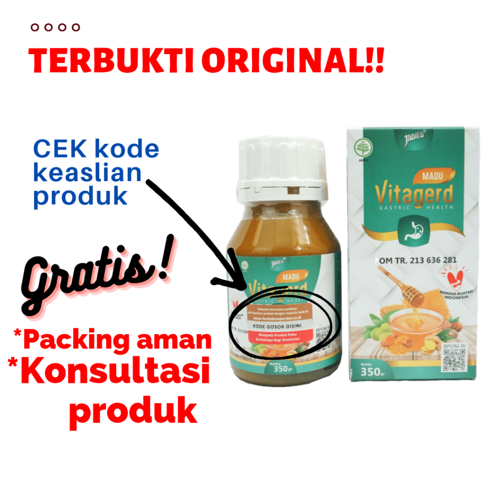 Vitagerd Original Madu Herbal Atasi Maag Gerd Asam Lambung Sesak Nafas Gelisah Begah Perut Penuh Dad