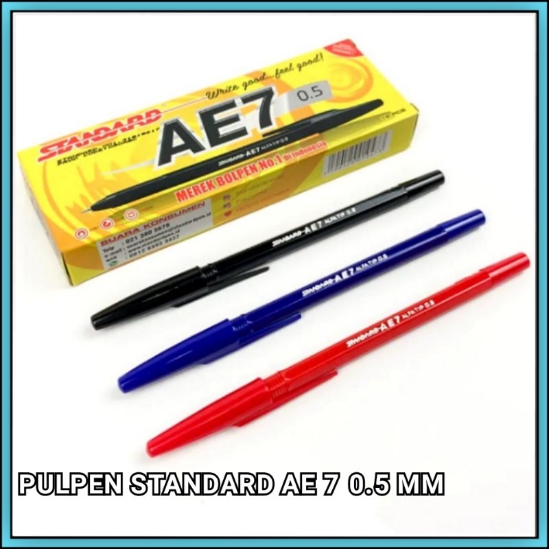 

1 Pak Pulpen Standard AE 7 Hitam Biru Merah 0.5 Mm Isi 12 Pcs