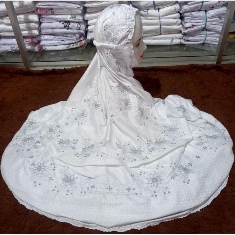 MUKENA TERUSAN BORDIR PUTIH MEWAH Mukena mahar