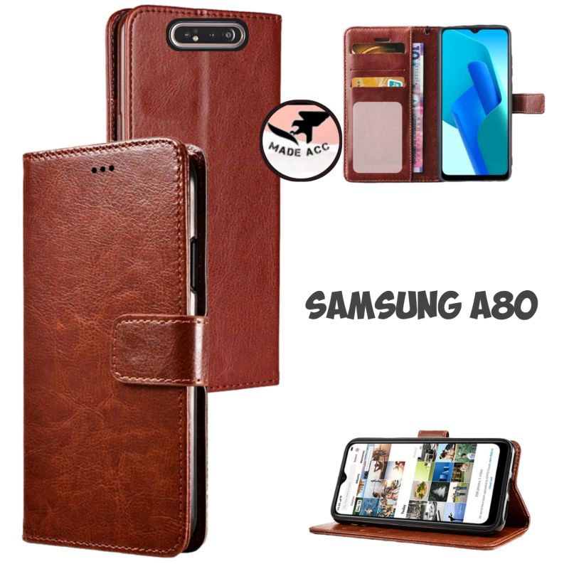 SAMSUNG A80 casing dompet flip cover leather case kulit premium