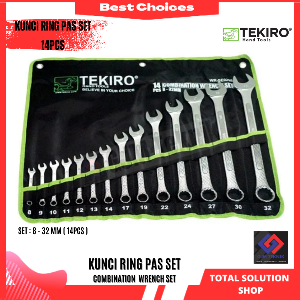 Kunci Ring Pass kombinasi Tekiro 1 set 14 pcs 8-32mm - Kunci ring pass 1 set murah