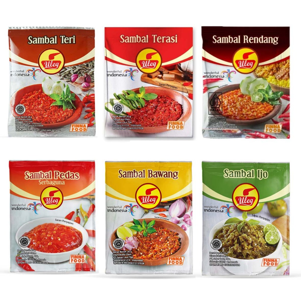 

Sambal sachet Uleg Finna food 18g isi 10 / sambal teri uleg finna isi 10 / sambal terasi uleg finna isi 10 / sambal rendang uleg finna isi 10 / sambal bawang uleg finna isi 10 / sambal ijo uleg finna isi 10 / sambal pedas serbaguna uleg finna isi 10