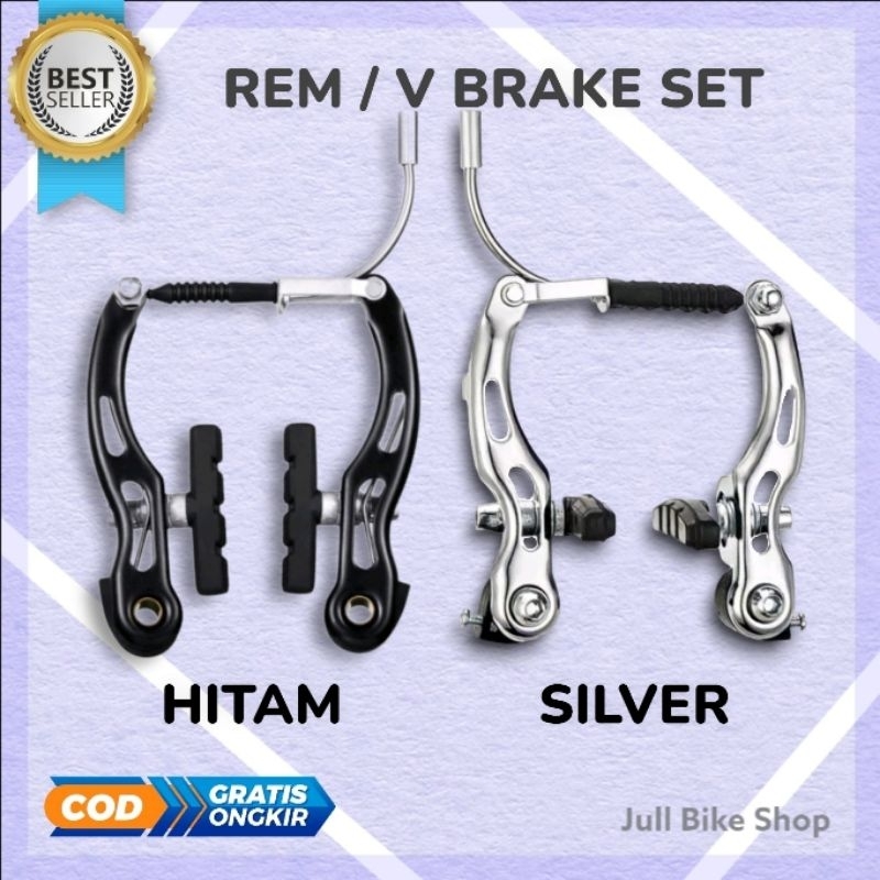 V brake rem sepeda set bmx lipat mtb u 1 set hitam silver depan atau belakang tanpa kabel kuat kampa