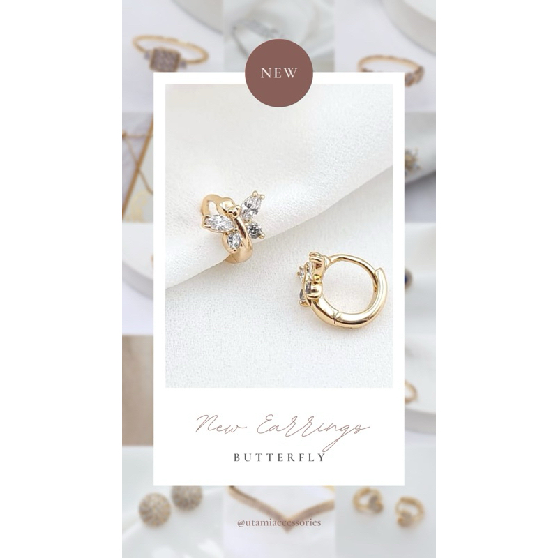 Anting emas silver anak dan bayi, anting tindik emas model pita, hati, kupu, permata